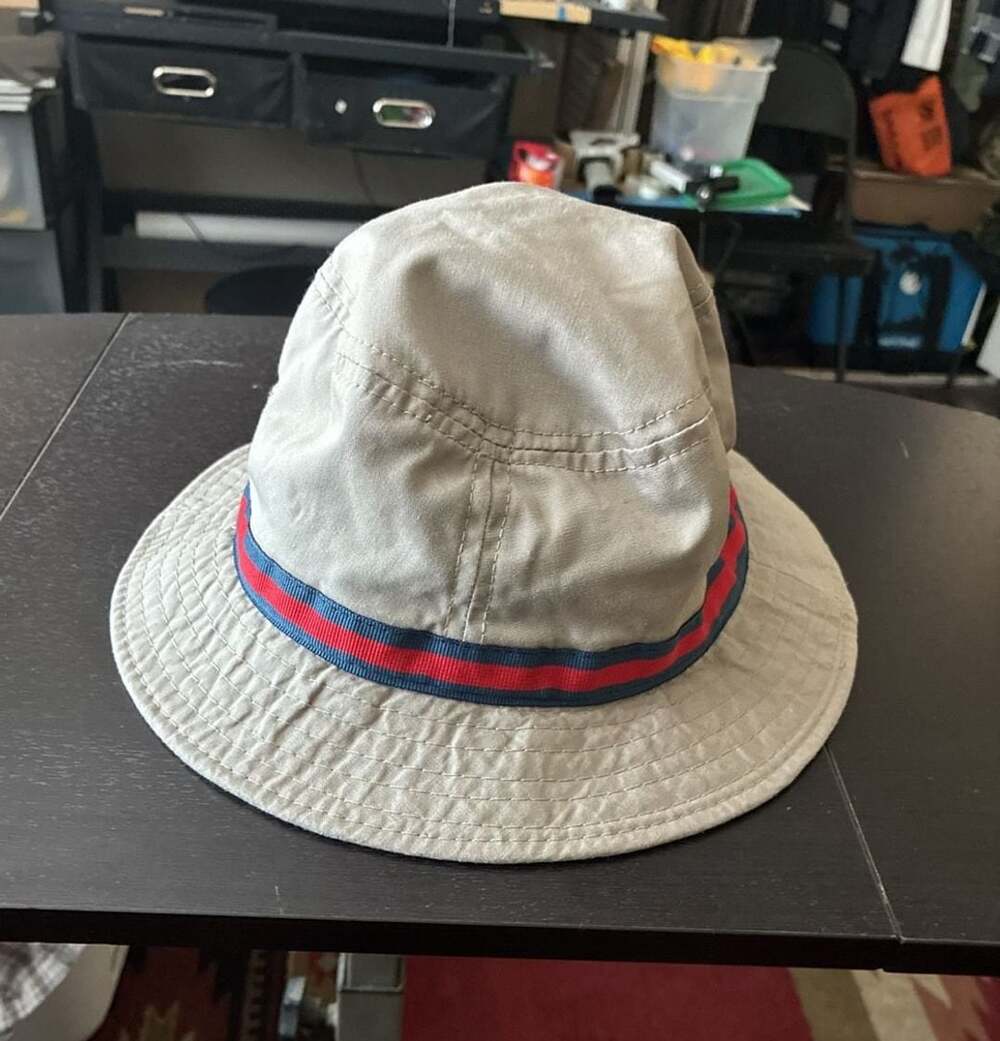 Dorfman Pacific DPC Khaki Bucket Hat with Red and Navy Stripe Band Size Medium